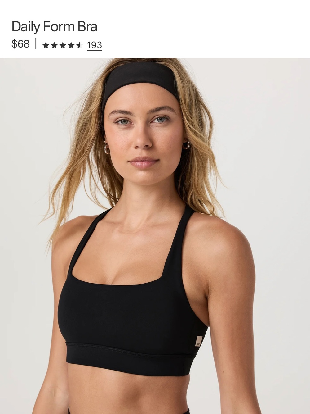 Vuori Black Daily Form bra Square Neck Sports Bra XS